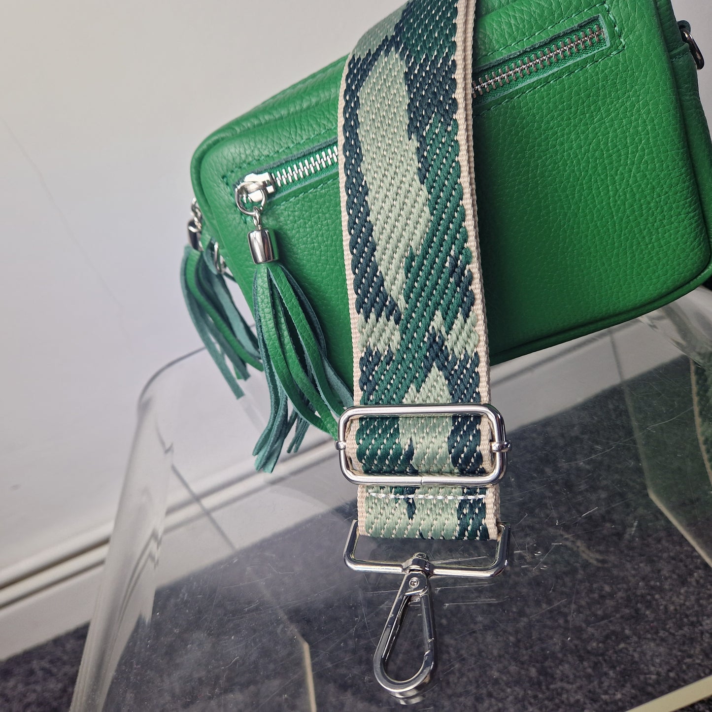 New camo woven bag strap - Green