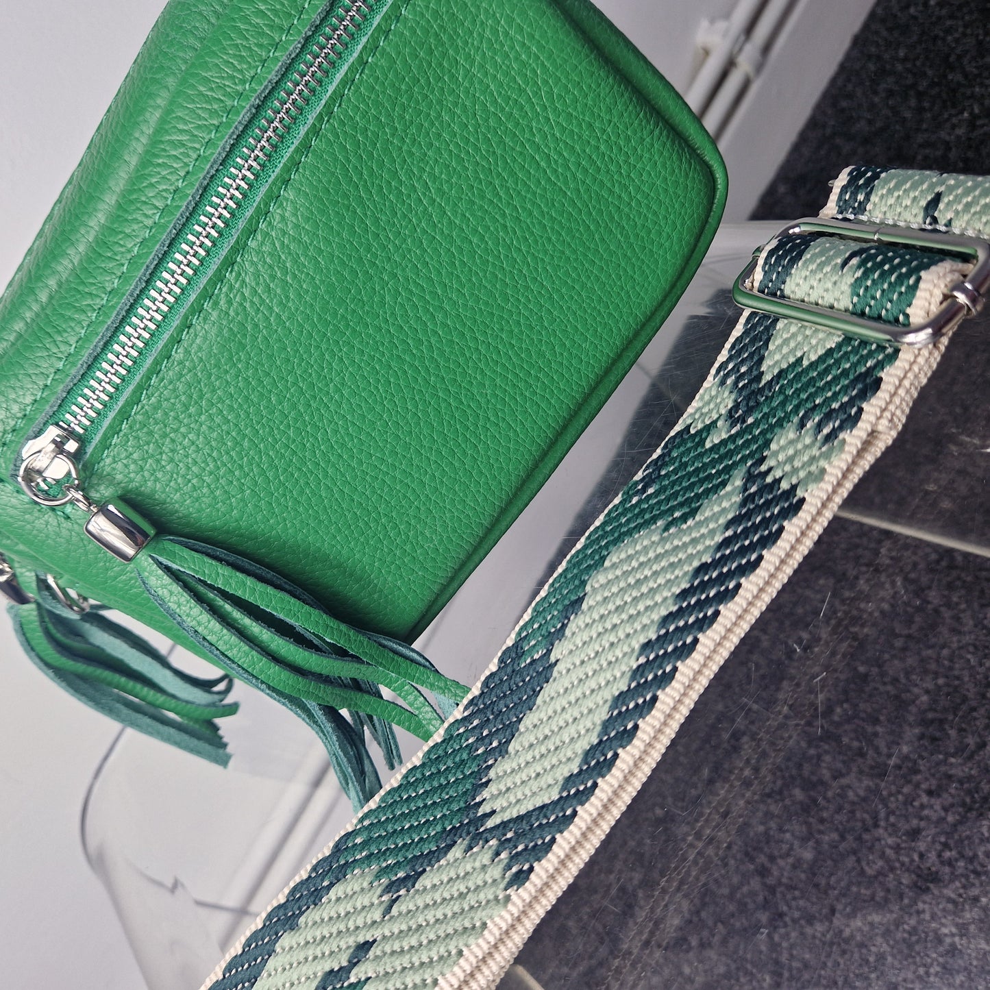 New camo woven bag strap - Green