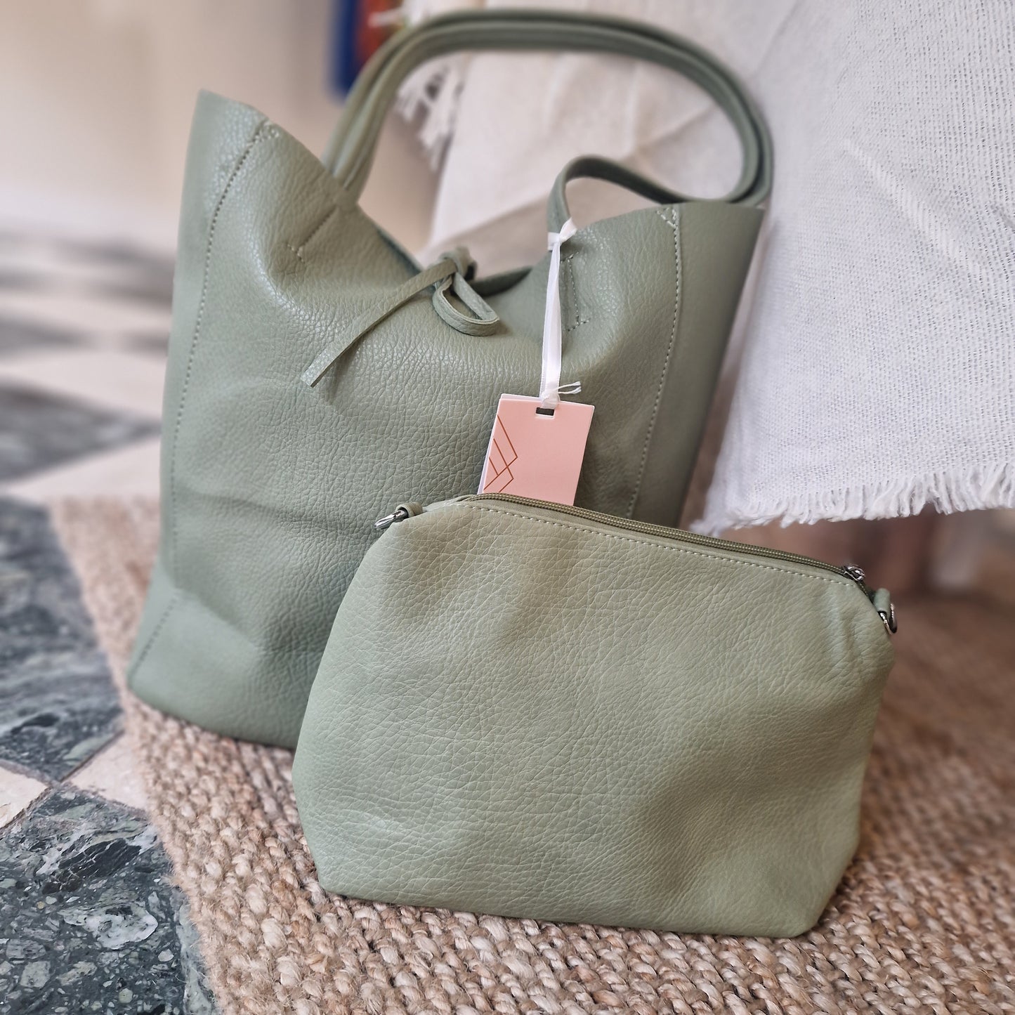 2 piece tote bag - sage green