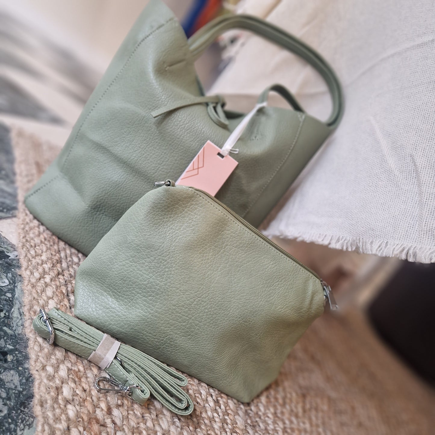 2 piece tote bag - sage green