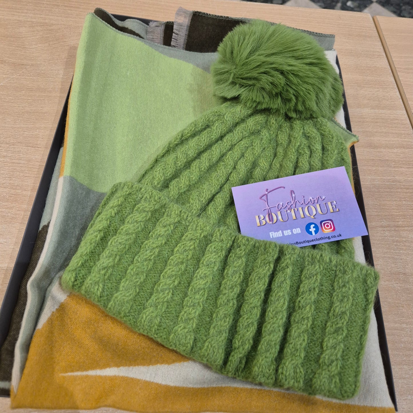 Green hat and scarf set